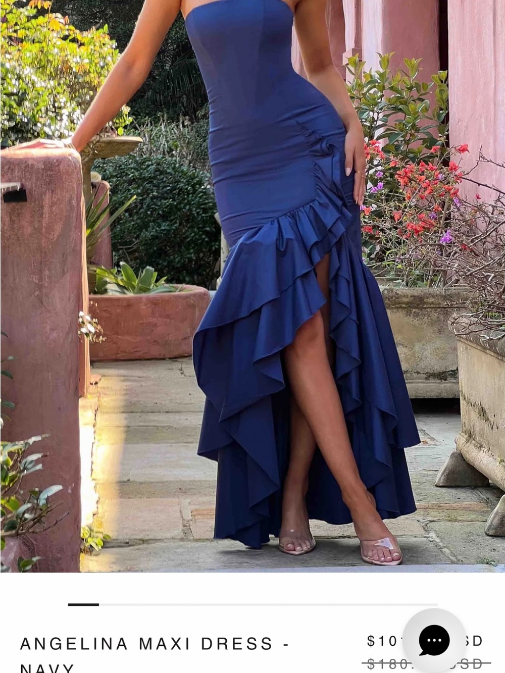 Angelina Strapless Ruffle Maxi Dress - Navy